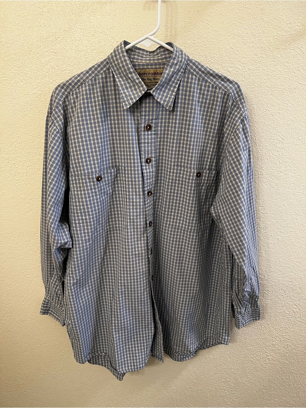Abercrombie & Fitch Vintage Blue Plaid Long-Sleeve Men's Shirt (Size Medium)